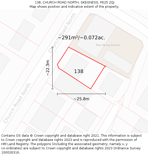138, CHURCH ROAD NORTH, SKEGNESS, PE25 2QJ: Plot and title map