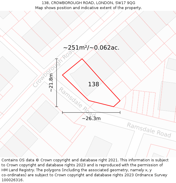 138, CROWBOROUGH ROAD, LONDON, SW17 9QG: Plot and title map