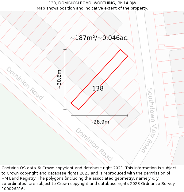 138, DOMINION ROAD, WORTHING, BN14 8JW: Plot and title map