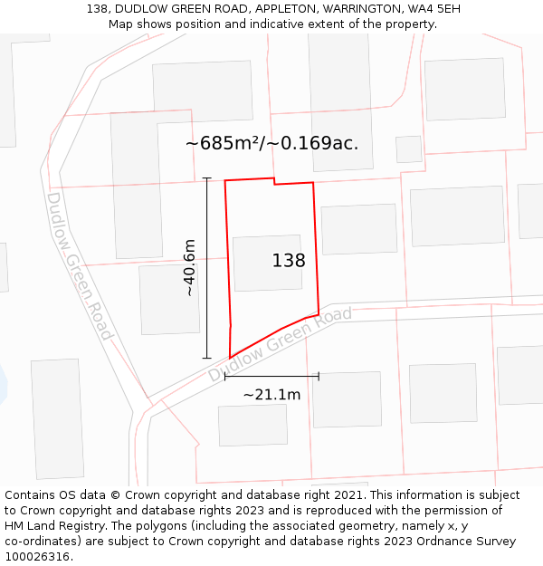 138, DUDLOW GREEN ROAD, APPLETON, WARRINGTON, WA4 5EH: Plot and title map