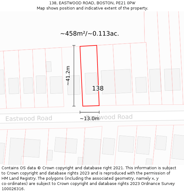 138, EASTWOOD ROAD, BOSTON, PE21 0PW: Plot and title map