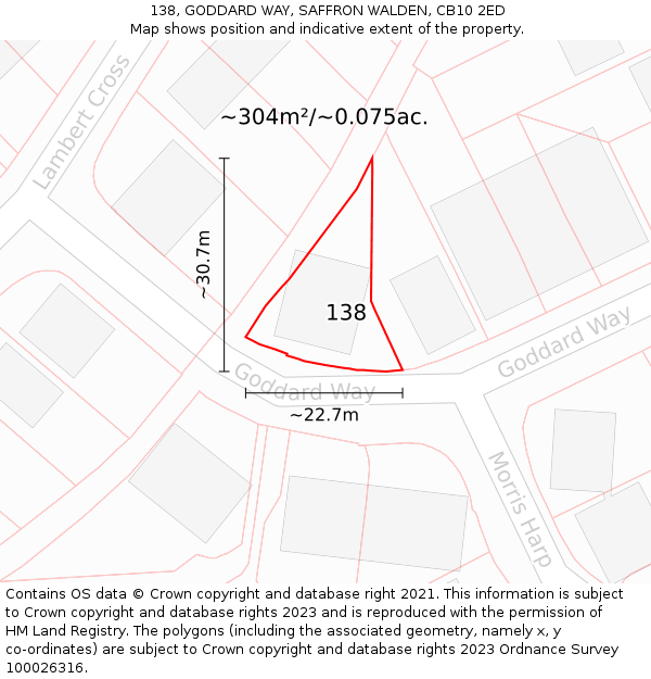138, GODDARD WAY, SAFFRON WALDEN, CB10 2ED: Plot and title map