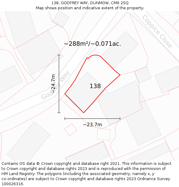 138, GODFREY WAY, DUNMOW, CM6 2SQ: Plot and title map