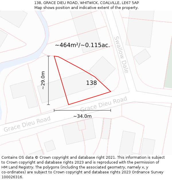 138, GRACE DIEU ROAD, WHITWICK, COALVILLE, LE67 5AP: Plot and title map