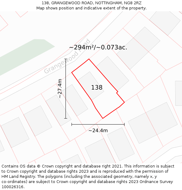 138, GRANGEWOOD ROAD, NOTTINGHAM, NG8 2RZ: Plot and title map