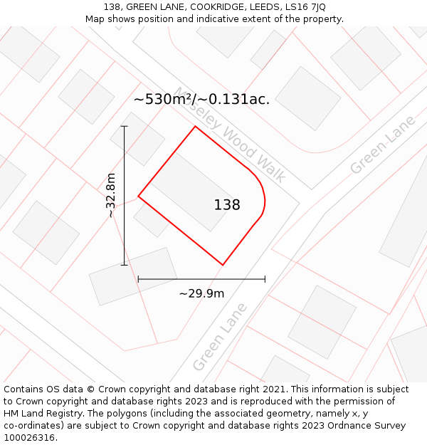 138, GREEN LANE, COOKRIDGE, LEEDS, LS16 7JQ: Plot and title map