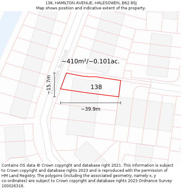 138, HAMILTON AVENUE, HALESOWEN, B62 8SJ: Plot and title map