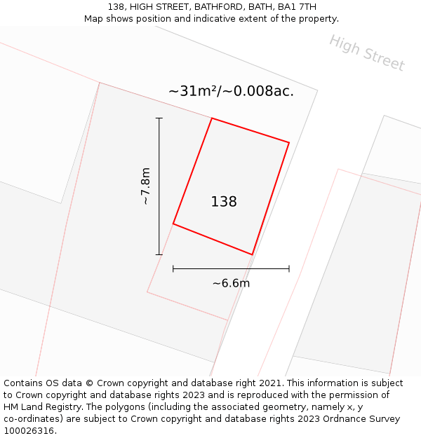 138, HIGH STREET, BATHFORD, BATH, BA1 7TH: Plot and title map