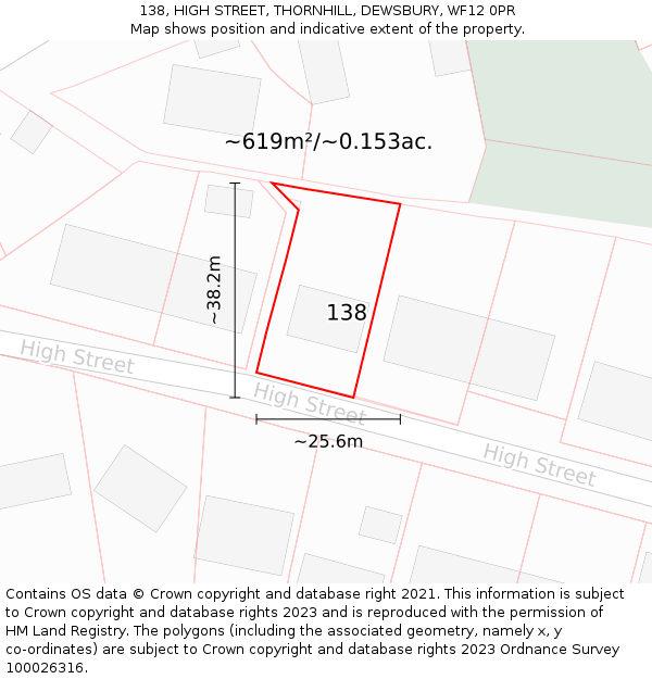 138, HIGH STREET, THORNHILL, DEWSBURY, WF12 0PR: Plot and title map