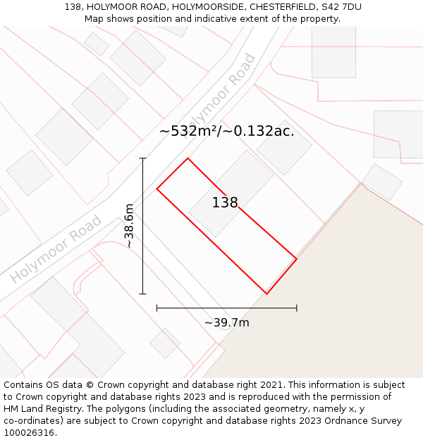 138, HOLYMOOR ROAD, HOLYMOORSIDE, CHESTERFIELD, S42 7DU: Plot and title map