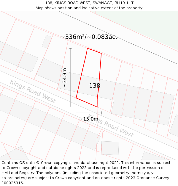 138, KINGS ROAD WEST, SWANAGE, BH19 1HT: Plot and title map