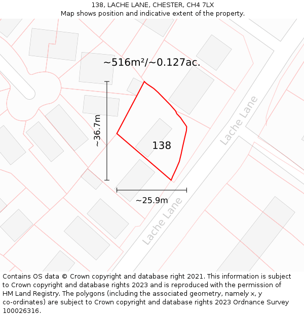 138, LACHE LANE, CHESTER, CH4 7LX: Plot and title map
