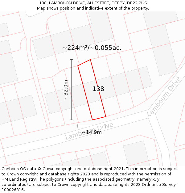 138, LAMBOURN DRIVE, ALLESTREE, DERBY, DE22 2US: Plot and title map