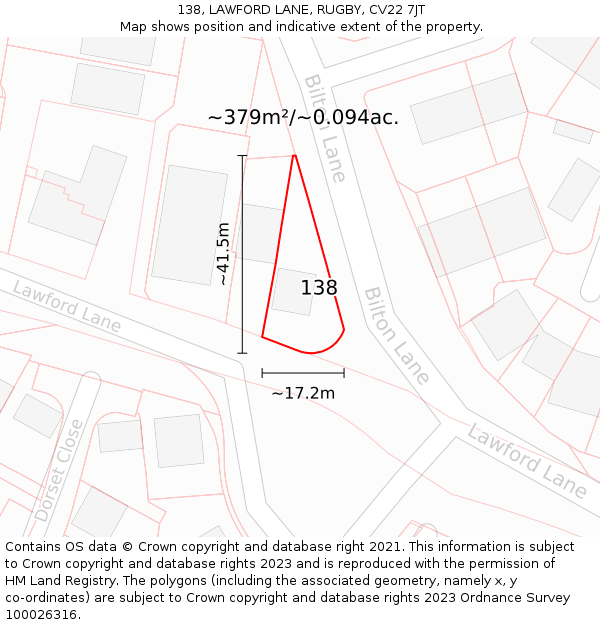 138, LAWFORD LANE, RUGBY, CV22 7JT: Plot and title map