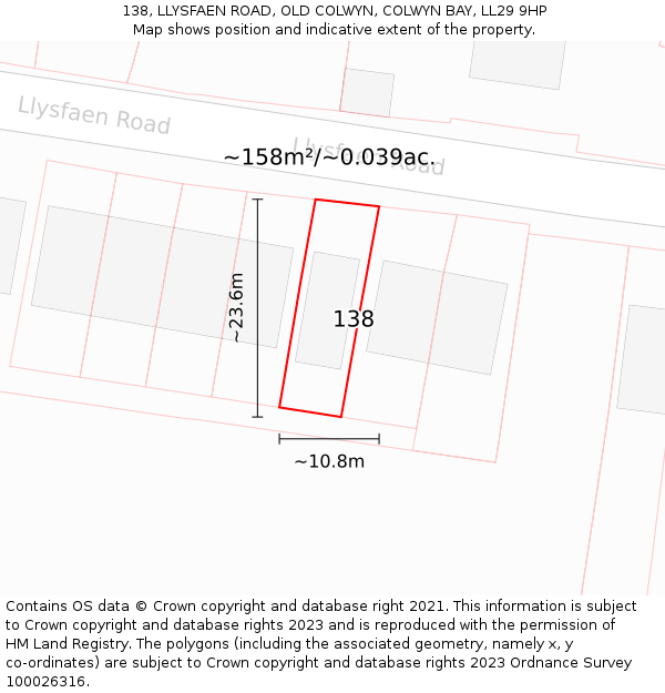 138, LLYSFAEN ROAD, OLD COLWYN, COLWYN BAY, LL29 9HP: Plot and title map