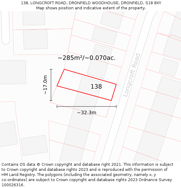 138, LONGCROFT ROAD, DRONFIELD WOODHOUSE, DRONFIELD, S18 8XY: Plot and title map
