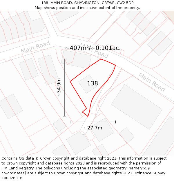 138, MAIN ROAD, SHAVINGTON, CREWE, CW2 5DP: Plot and title map
