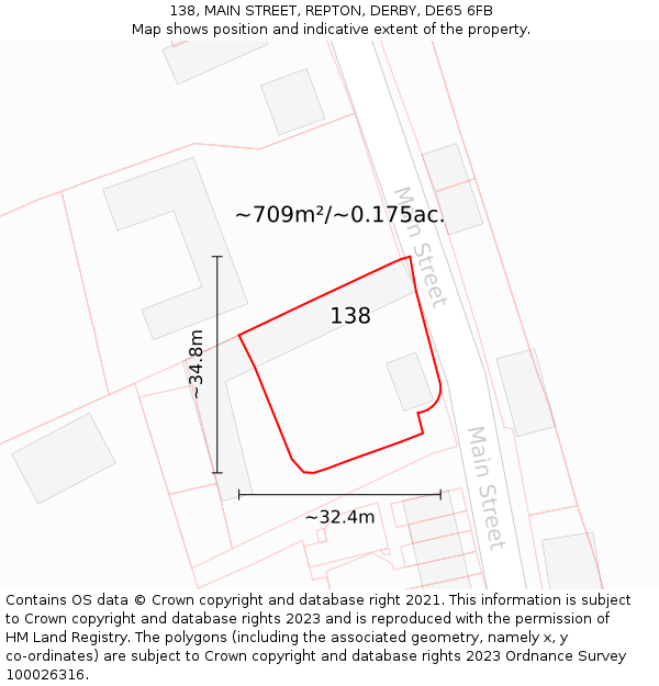 138, MAIN STREET, REPTON, DERBY, DE65 6FB: Plot and title map