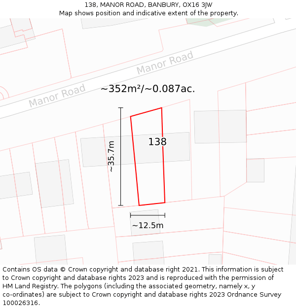 138, MANOR ROAD, BANBURY, OX16 3JW: Plot and title map