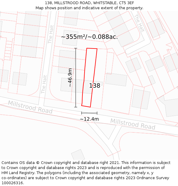 138, MILLSTROOD ROAD, WHITSTABLE, CT5 3EF: Plot and title map