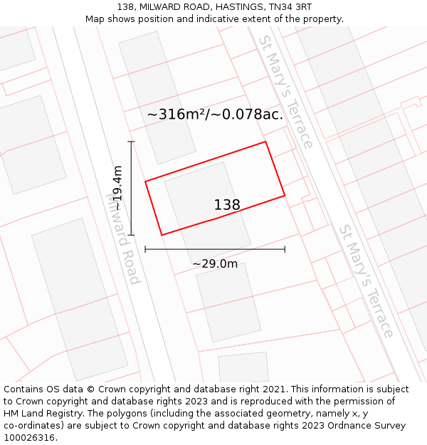 138, MILWARD ROAD, HASTINGS, TN34 3RT: Plot and title map