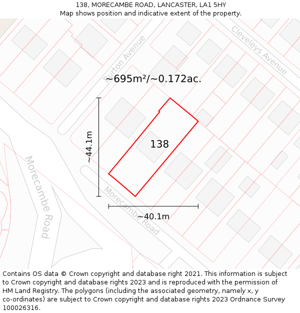 138, MORECAMBE ROAD, LANCASTER, LA1 5HY: Plot and title map