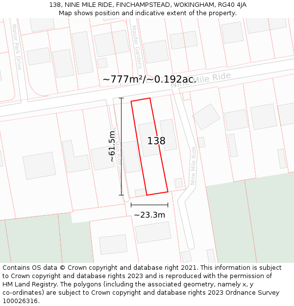 138, NINE MILE RIDE, FINCHAMPSTEAD, WOKINGHAM, RG40 4JA: Plot and title map
