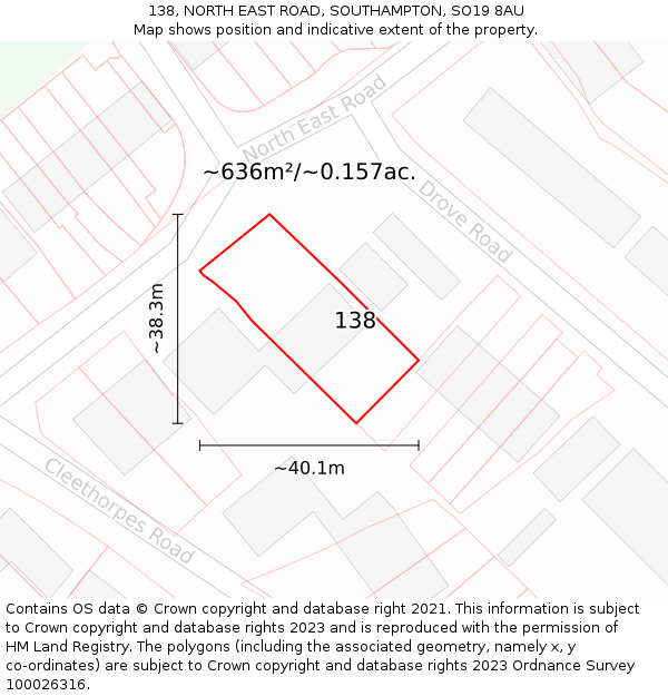 138, NORTH EAST ROAD, SOUTHAMPTON, SO19 8AU: Plot and title map