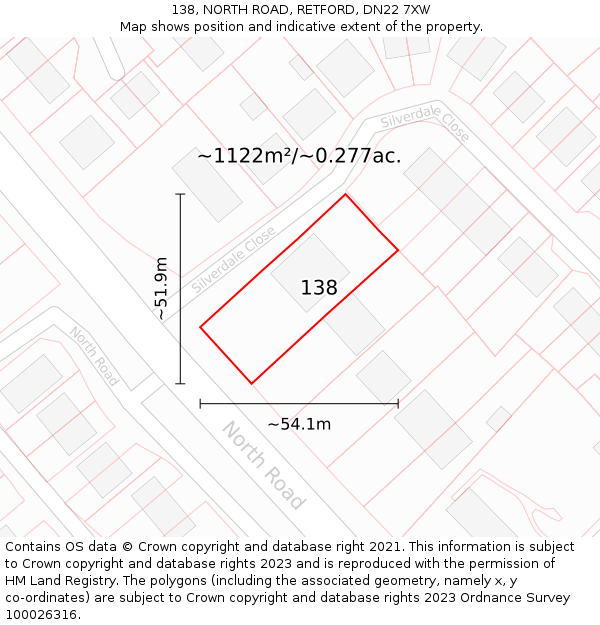 138, NORTH ROAD, RETFORD, DN22 7XW: Plot and title map