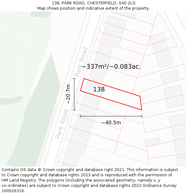 138, PARK ROAD, CHESTERFIELD, S40 2LG: Plot and title map