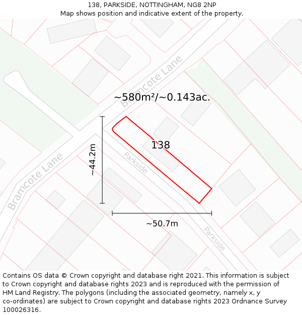 138, PARKSIDE, NOTTINGHAM, NG8 2NP: Plot and title map