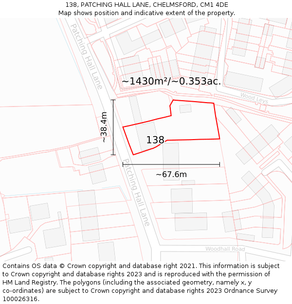 138, PATCHING HALL LANE, CHELMSFORD, CM1 4DE: Plot and title map
