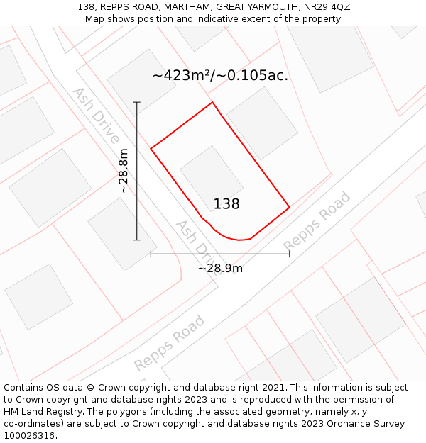 138, REPPS ROAD, MARTHAM, GREAT YARMOUTH, NR29 4QZ: Plot and title map