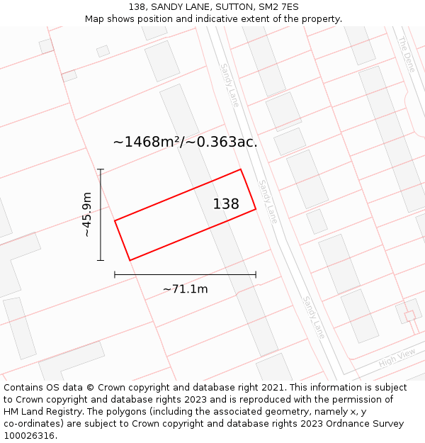138, SANDY LANE, SUTTON, SM2 7ES: Plot and title map