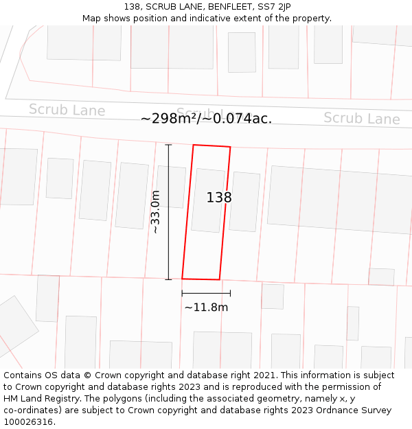 138, SCRUB LANE, BENFLEET, SS7 2JP: Plot and title map
