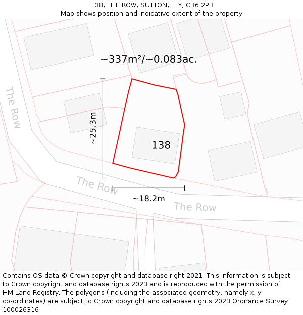 138, THE ROW, SUTTON, ELY, CB6 2PB: Plot and title map