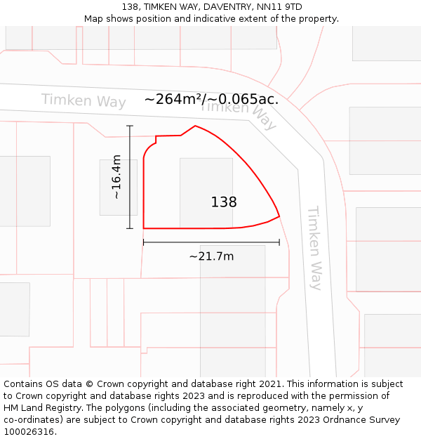 138, TIMKEN WAY, DAVENTRY, NN11 9TD: Plot and title map