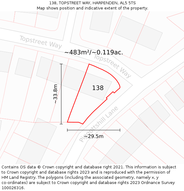 138, TOPSTREET WAY, HARPENDEN, AL5 5TS: Plot and title map