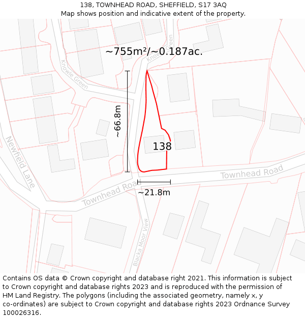 138, TOWNHEAD ROAD, SHEFFIELD, S17 3AQ: Plot and title map