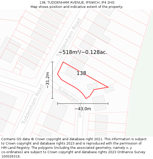 138, TUDDENHAM AVENUE, IPSWICH, IP4 2HG: Plot and title map