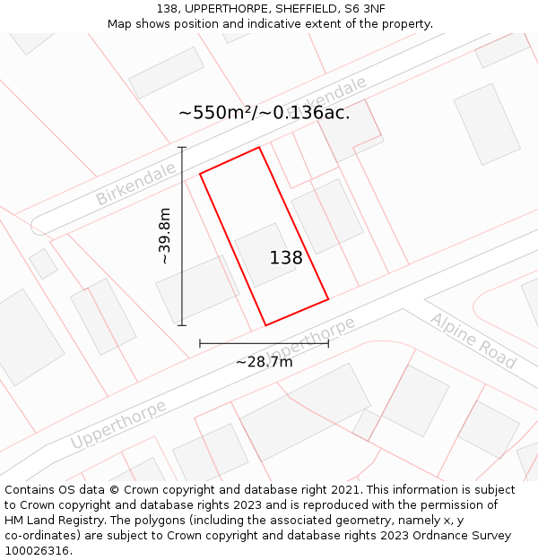 138, UPPERTHORPE, SHEFFIELD, S6 3NF: Plot and title map