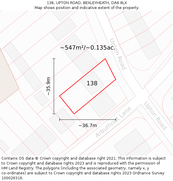 138, UPTON ROAD, BEXLEYHEATH, DA6 8LX: Plot and title map
