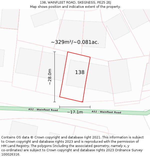 138, WAINFLEET ROAD, SKEGNESS, PE25 2EJ: Plot and title map