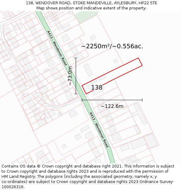 138, WENDOVER ROAD, STOKE MANDEVILLE, AYLESBURY, HP22 5TE: Plot and title map