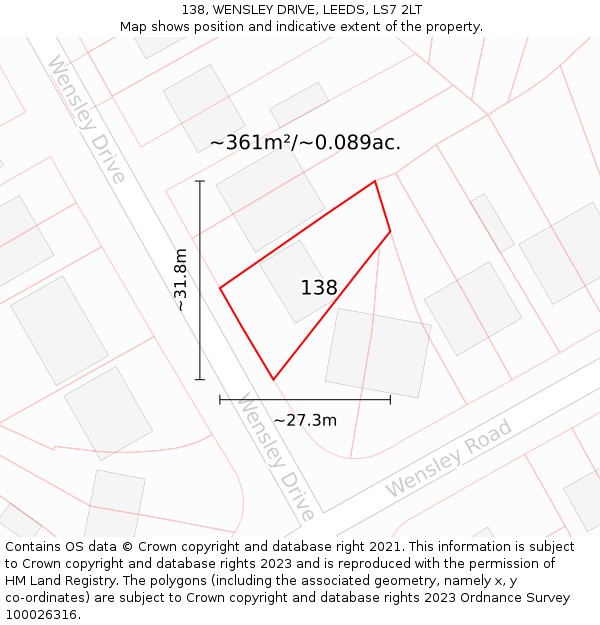 138, WENSLEY DRIVE, LEEDS, LS7 2LT: Plot and title map