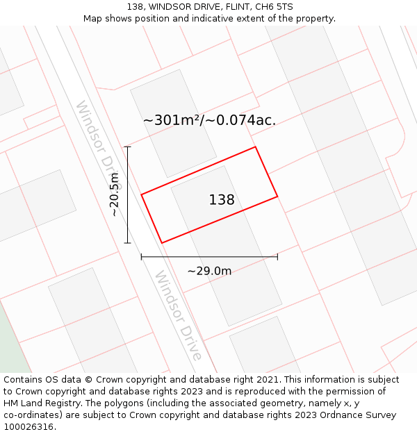 138, WINDSOR DRIVE, FLINT, CH6 5TS: Plot and title map