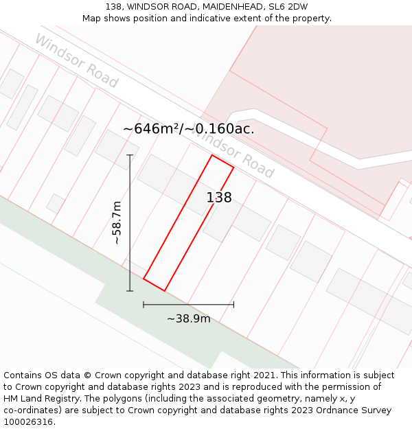 138, WINDSOR ROAD, MAIDENHEAD, SL6 2DW: Plot and title map