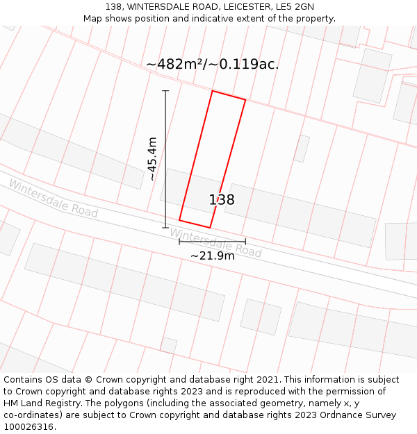 138, WINTERSDALE ROAD, LEICESTER, LE5 2GN: Plot and title map