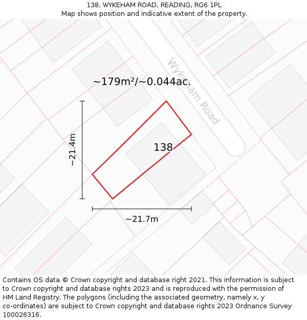 138, WYKEHAM ROAD, READING, RG6 1PL: Plot and title map