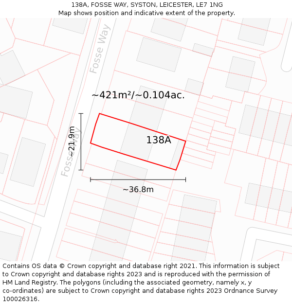 138A, FOSSE WAY, SYSTON, LEICESTER, LE7 1NG: Plot and title map